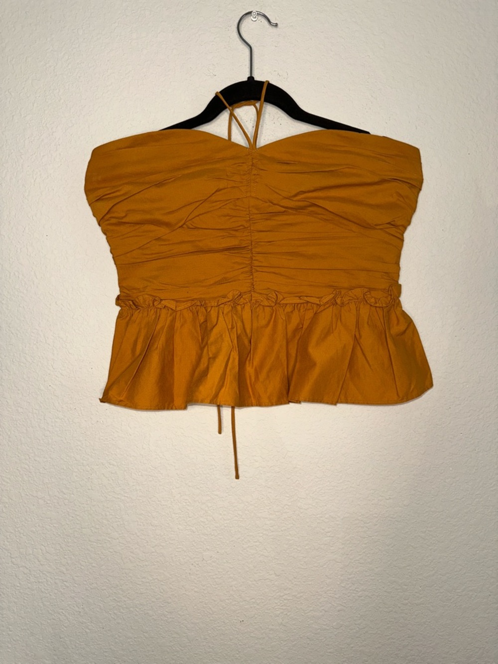 Express Mustard Ruched Peplum Halter Cami